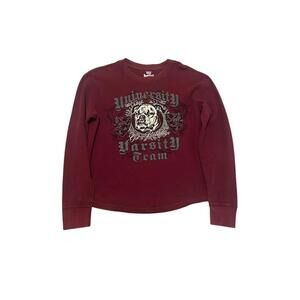 Y2K Maroon Varsity Waffle Knit Long Sleeve Tee